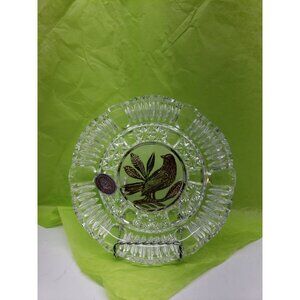 ANKA Made in Italy 30% Clear Cut Lead Crystal Trinket Candy Nut Dish Red Bird